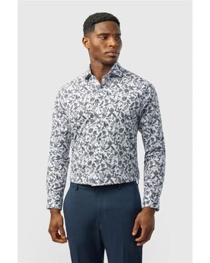 Alexandre Silver Label Long Sleeve Paisley Tailored Formal Shirt - Blue