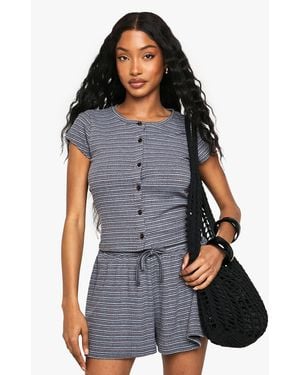 Boohoo Striped Jersey Button Through Cap Sleeve Top - Blue