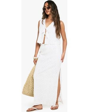 Boohoo Crochet Side Split Maxi Skirt - White