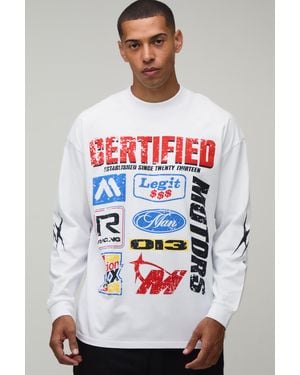 BoohooMAN Oversized Moto Print Long Sleeve T-Shirt Cotton - Grey