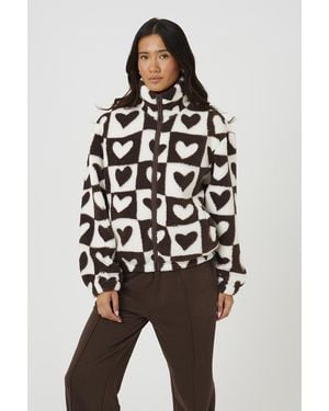 Brave Soul Sherpa Fleece Heart Print Sweatshirt - Black