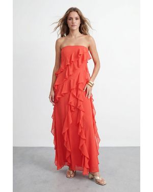 Warehouse Bandeau Layered Ruffle Maxi Dress