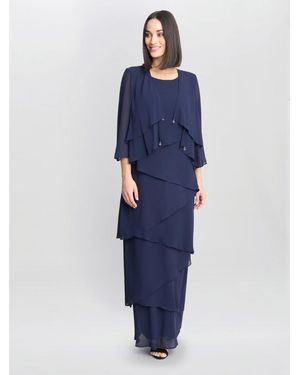 Gina Bacconi Colette Jacket And Asymmetric Tiered Dress - Blue
