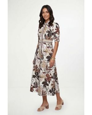 Wallis Floral Print Button Midi Shirt Dress - White