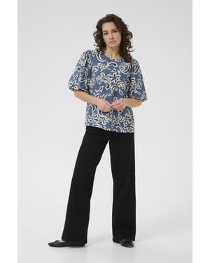 Kaffe Blouse Met Lange Mouwen Kadahlia Tight Fit Blue White - Blauw