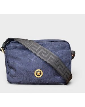 Versace Medusa Logo Jacquard Crossbody Bag Fabric - Blue
