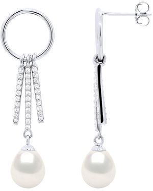 Ateliers Saint Germain Hanging Earrings Round And Strips Mounted With Cubic Zirconia - White