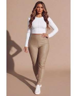 Femme Luxe Panel Detail High Waisted Leggings- Kiya - Natural