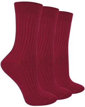 Steve Madden Burgundy 3 Pairs Ladies Merino Wool Winter Thick Cushion Warm Boot Socks - Red
