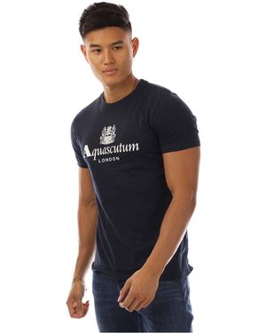 Aquascutum Logo Print Regular Fit Crew Neck T-Shirt - Blue