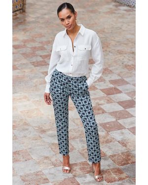 Sosandar Geometric Print Tapered Leg Trousers - Blue