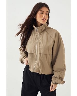 DSGN Studio Nylon Zip Through Funnel Neck Track Jacket - Natural