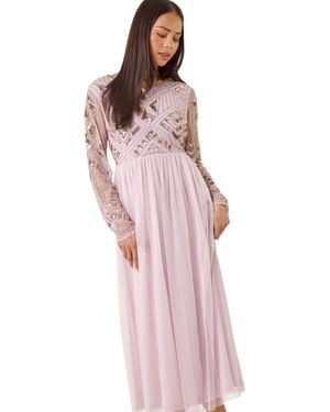 Roman Petite Embellished Mesh Dress - Pink