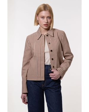 Karen Millen Jacquard Single Breasted Tailored Blazer - Blue
