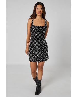 Urban Bliss Diamond Sequin Mini Dress - Black