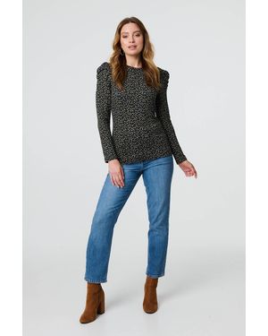 Izabel London Ditsy Floral Ruffled Long Sleeve Top - Blue