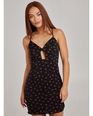 Pink Vanilla Strappy Cherry Print Mini Dress - Black