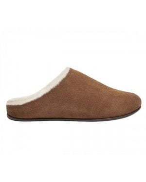 Fitflop Ladies Chrissie Suede Shearling Slippers - Brown