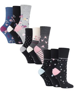 Gentle Grip 9 Pair Multipack Ladies Cotton Crew Non Elastic Socks - Black