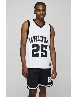 BoohooMAN Worldwide Basketball Tank & Shorts Set - White
