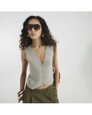 River Island Waistcoat Lace Back Crochet - Green