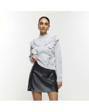 River Island Jumper Cable Knit Frill - White