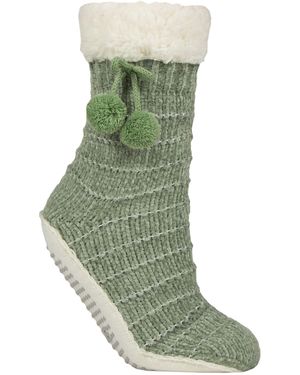 Elle 1 Pair Ladies Chenille Slipper Socks With Moccasin Sole - Green