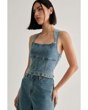 Nasty Gal Denim Lace Back Top - Blue
