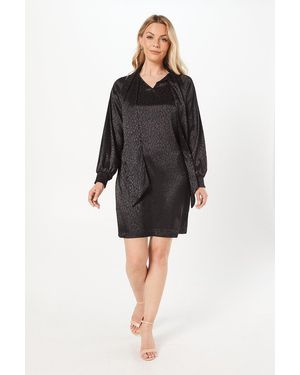 Wallis Jacquard Satin Pussybow Shift Dress - Black