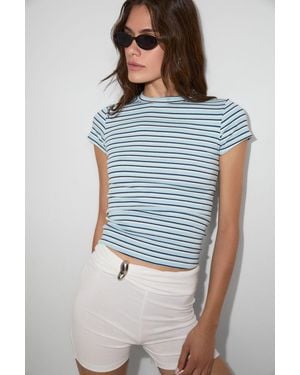 Grimelange Slim Fit Crop Crew Neck T-Shirt - Blue
