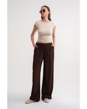 MixRay Mid Waist Straight Leg Cotton Trousers With Tie Closure - Brown