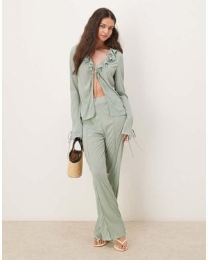 Vila Textured Wide Leg Jersey Trouser Co-Ord - Natural