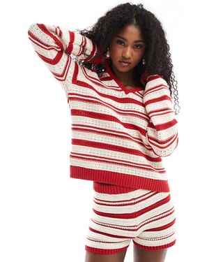 ASOS Crochet Look Polo Top Co-Ord - Red