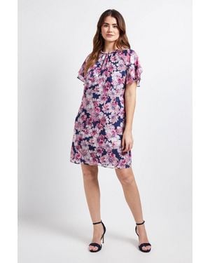 Wallis Floral Neck Trim Shift Dress - Red