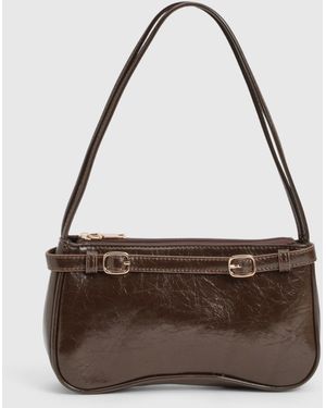 Boohoo Buckle Detail Double Strap Shoulder Bag - Brown