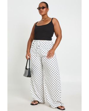 Boohoo Plus Textured Polka Dot Jersey Wide Leg Trouser - White