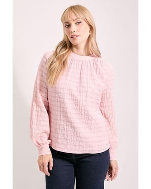 PRINCIPLES High Neck Textured Tie Back Volume Blouse - Pink