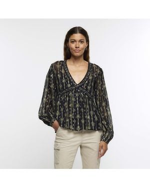 River Island Blouse Floral Embellished Viscose - White