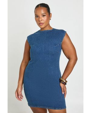 Boohoo Plus Basic Denim Shift Dress - Blue