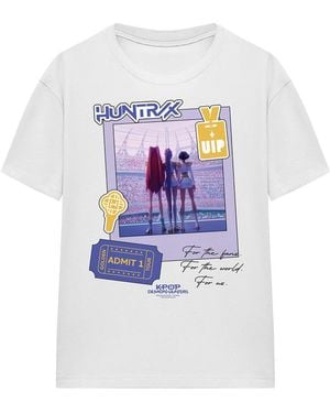 K-Pop Demon Hunters Ladies Huntrix Golden Tour Ticket T-Shirt - White
