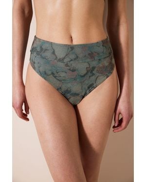 Penti High-Waist Floral Mesh Bikini Bottoms - Grey