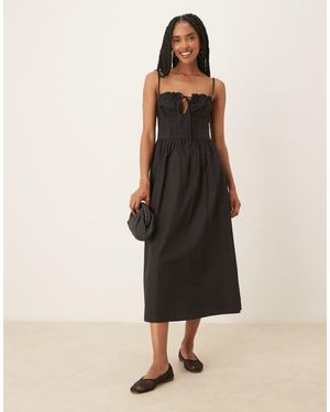 Glamorous Poplin Midi Dress With Tie Bust - Black