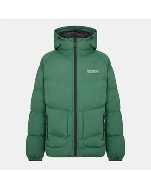 NY Concept Solid Patterned Hooded Zipped Pocket Puffer Jacket - Green