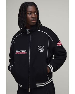 BoohooMAN Boxy Fit Funnel Neck Piping Homme Varsity Jacket - Black