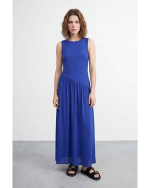 Warehouse Petite Plain Dropped Waist Chiffon Tiered Maxi Dress - Blue
