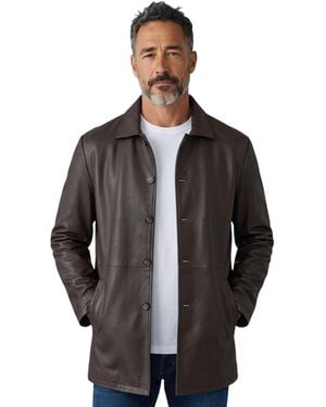 Infinity Leather Long Collared Car Coat Jacket - Black