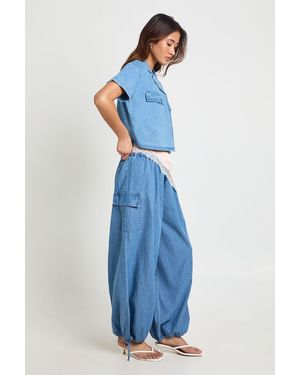 Boohoo Chambray Balloon Trouser - Blue