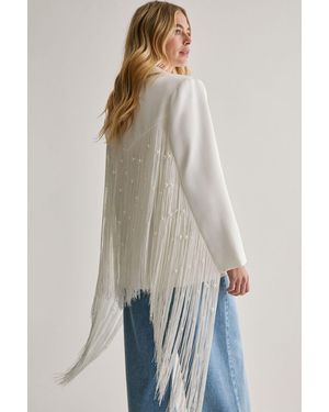 Nasty Gal Limited Pearl Trim Fringe Oversized Blazer - White