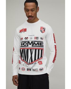 BoohooMAN Regular Fit Multi Print Placement Long Sleeve T- Shirt - Grey