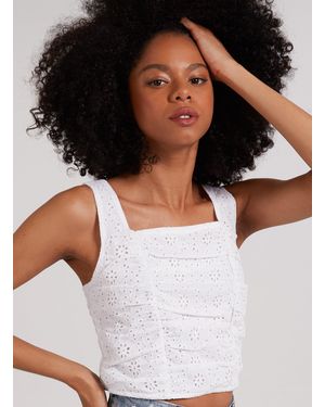 Pink Vanilla Square Neck Ruched Broderie Top - White